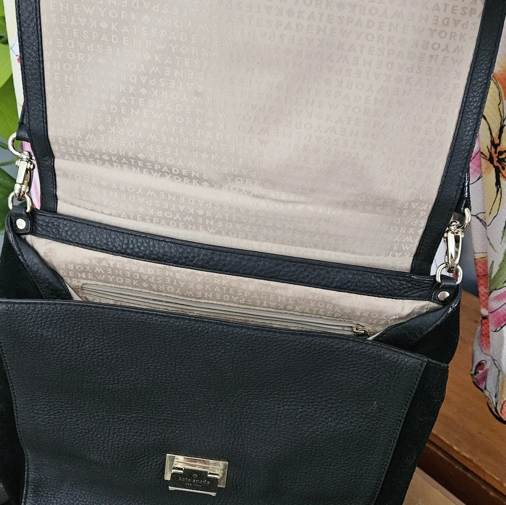 Kate Spade Black Leather And Suede Handbag Crossbody Satchel Tote